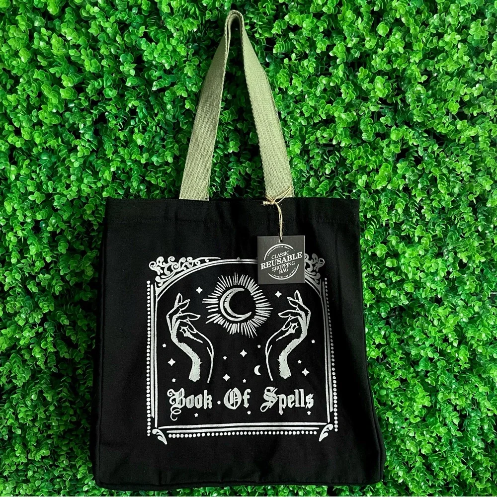 Book of Spells Black Double Sided Canvas Tote NEW Magic